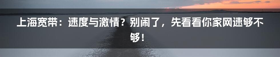 上海宽带:速度与激情?别闹了,先看看你家网速够不够!