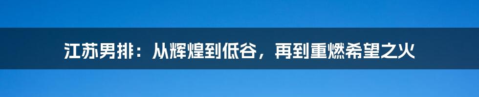 江苏男排:从辉煌到低谷,再到重燃希望之火