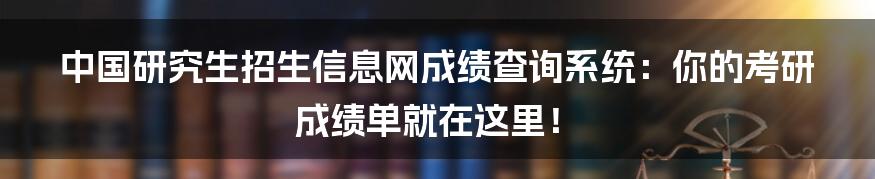 中国研究生招生信息网成绩查询系统:你的考研成绩单就在这里!