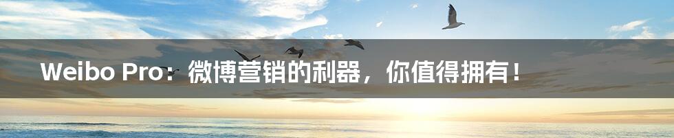 Weibo Pro：微博营销的利器，你值得拥有！
