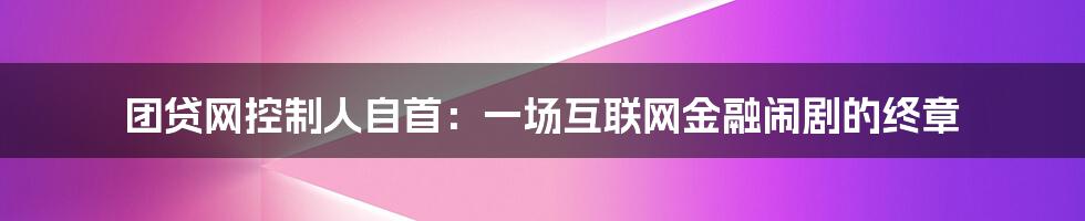 团贷网控制人自首:一场互联网金融闹剧的终章