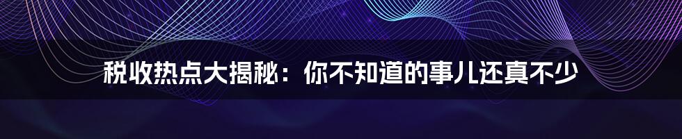 税收热点大揭秘:你不知道的事儿还真不少