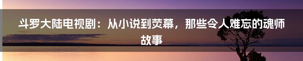 斗罗大陆电视剧:从小说到荧幕,那些令人难忘的魂师故事