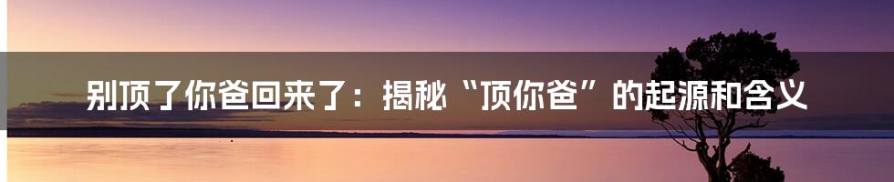 别顶了你爸回来了:揭秘“顶你爸”的起源和含义
