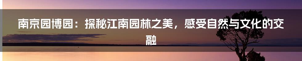 南京园博园:探秘江南园林之美,感受自然与文化的交融