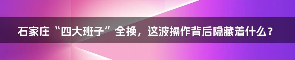 石家庄“四大班子”全换,这波操作背后隐藏着什么?
