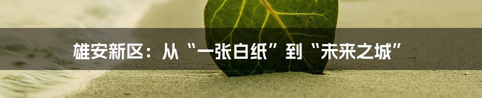 雄安新区:从“一张白纸”到“未来之城”