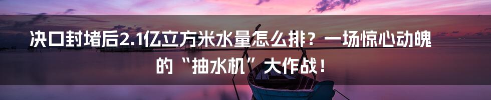 决口封堵后2.1亿立方米水量怎么排?一场惊心动魄的“抽水机”大作战!