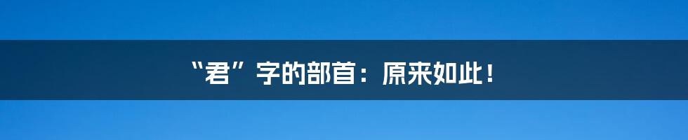 “君”字的部首:原来如此!