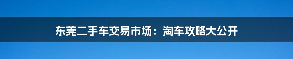 东莞二手车交易市场:淘车攻略大公开