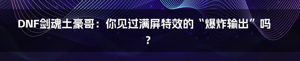 DNF剑魂土豪哥:你见过满屏特效的“爆炸输出”吗?