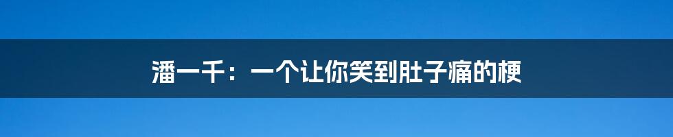 潘一千:一个让你笑到肚子痛的梗