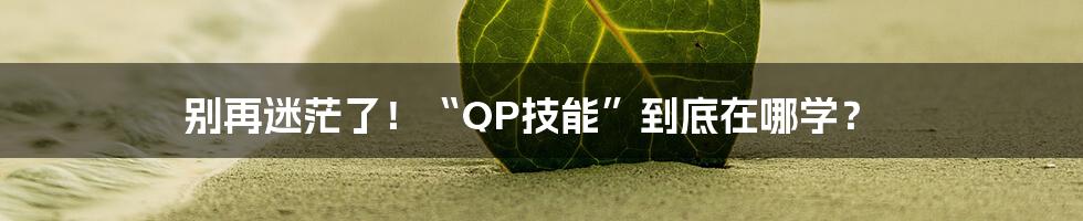 别再迷茫了!“QP技能”到底在哪学?