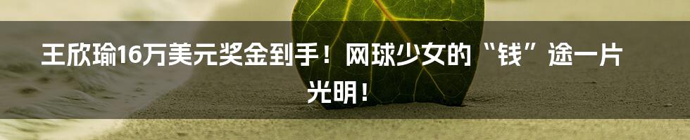 王欣瑜16万美元奖金到手!网球少女的“钱”途一片光明!