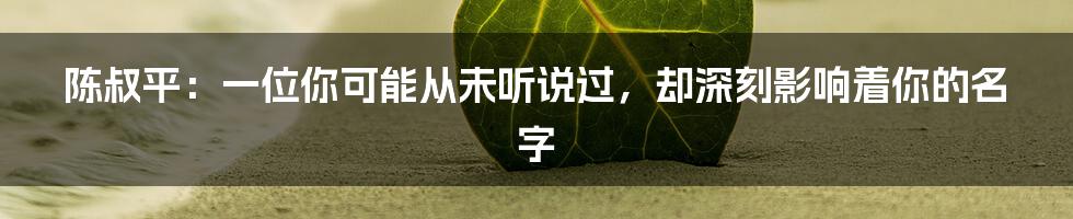 陈叔平:一位你可能从未听说过,却深刻影响着你的名字