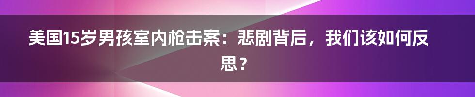 美国15岁男孩室内枪击案:悲剧背后,我们该如何反思?