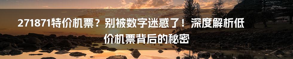 271871特价机票?别被数字迷惑了!深度解析低价机票背后的秘密