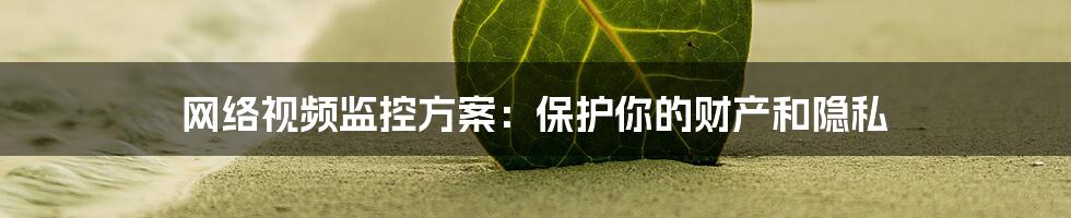 网络视频监控方案:保护你的财产和隐私
