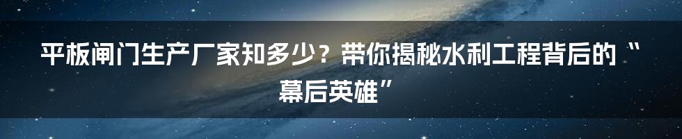 平板闸门生产厂家知多少?带你揭秘水利工程背后的“幕后英雄”