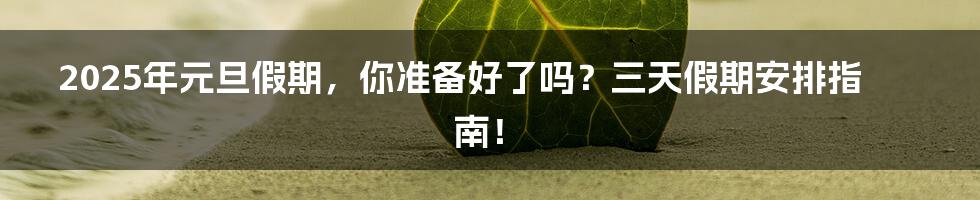 2025年元旦假期,你准备好了吗?三天假期安排指南!