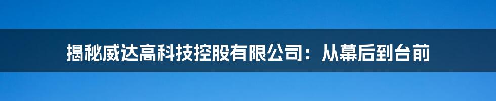 揭秘威达高科技控股有限公司:从幕后到台前