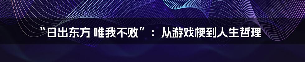 “日出东方 唯我不败”:从游戏梗到人生哲理