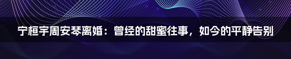 宁桓宇周安琴离婚:曾经的甜蜜往事,如今的平静告别