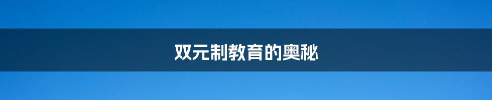 双元制教育的奥秘