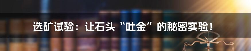 选矿试验:让石头“吐金”的秘密实验!