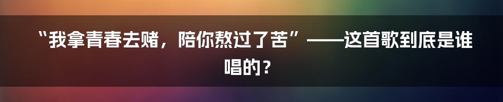 “我拿青春去赌,陪你熬过了苦”——这首歌到底是谁唱的?