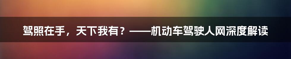 驾照在手,天下我有?——机动车驾驶人网深度解读