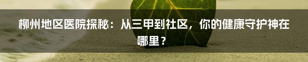 柳州地区医院探秘:从三甲到社区,你的健康守护神在哪里?