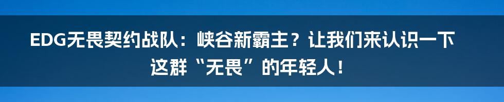 EDG无畏契约战队:峡谷新霸主?让我们来认识一下这群“无畏”的年轻人!