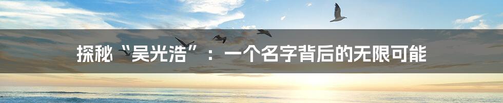 探秘“吴光浩”:一个名字背后的无限可能