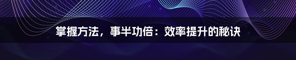 掌握方法,事半功倍:效率提升的秘诀