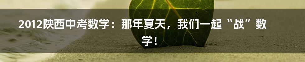 2012陕西中考数学:那年夏天,我们一起“战”数学!