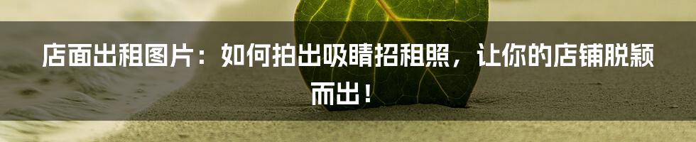 店面出租图片:如何拍出吸睛招租照,让你的店铺脱颖而出!