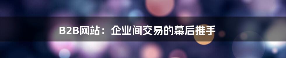 B2B网站:企业间交易的幕后推手