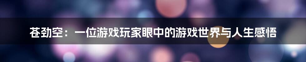 苍劲空:一位游戏玩家眼中的游戏世界与人生感悟