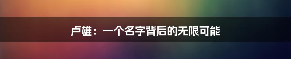 卢雄:一个名字背后的无限可能