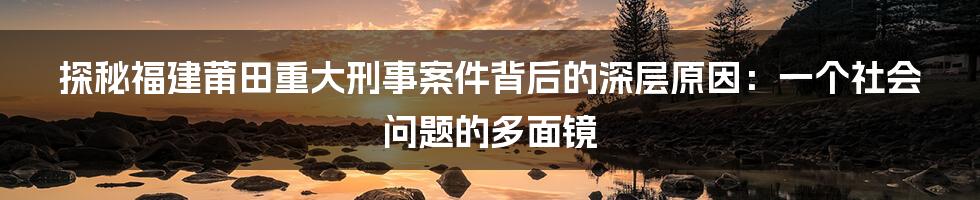 探秘福建莆田重大刑事案件背后的深层原因:一个社会问题的多面镜