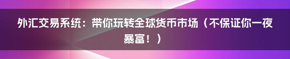 外汇交易系统:带你玩转全球货币市场(不保证你一夜暴富!)