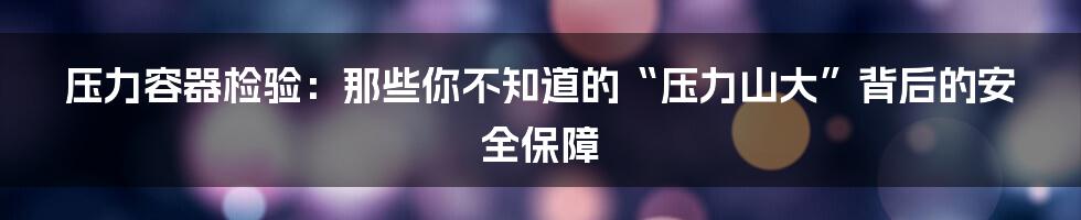压力容器检验:那些你不知道的“压力山大”背后的安全保障