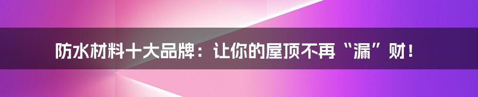 防水材料十大品牌:让你的屋顶不再“漏”财!