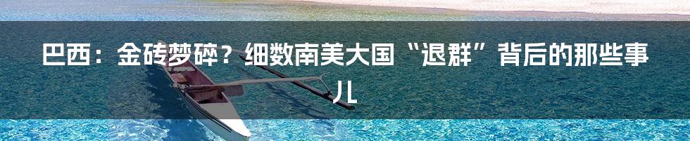 巴西:金砖梦碎?细数南美大国“退群”背后的那些事儿