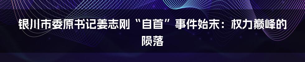 银川市委原书记姜志刚“自首”事件始末:权力巅峰的陨落