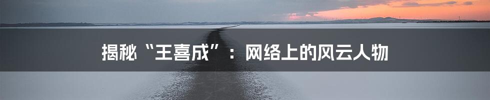 揭秘“王喜成”:网络上的风云人物