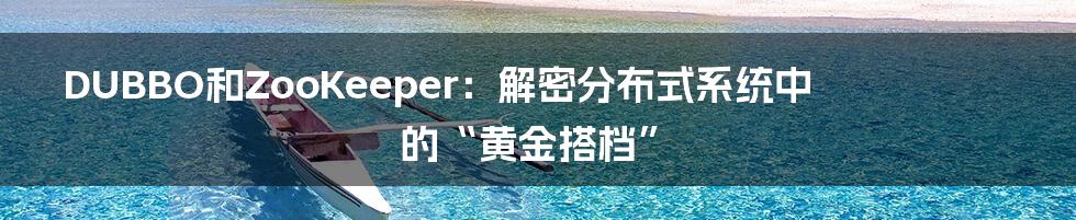 DUBBO和ZooKeeper:解密分布式系统中的“黄金搭档”