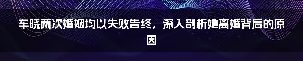 车晓两次婚姻均以失败告终,深入剖析她离婚背后的原因