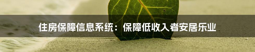 住房保障信息系统:保障低收入者安居乐业